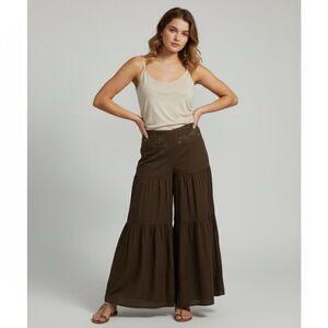 Bisou Bisou Y2K Ruffle Bohemian Wide Leg Bell Bottom Flare Pull On Pants Size 16